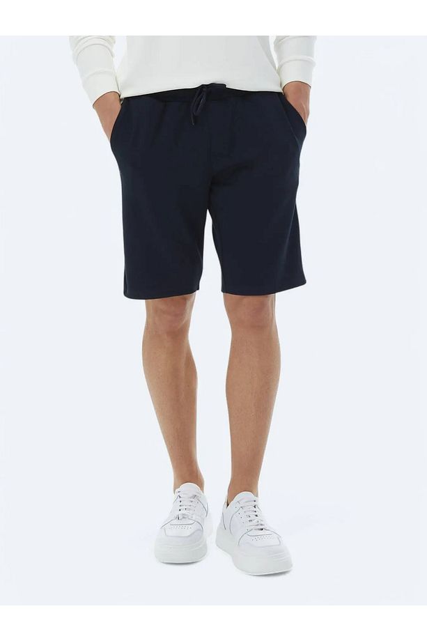 Lacivert Düz Örme Jogging Fit Casual Bermuda - 2