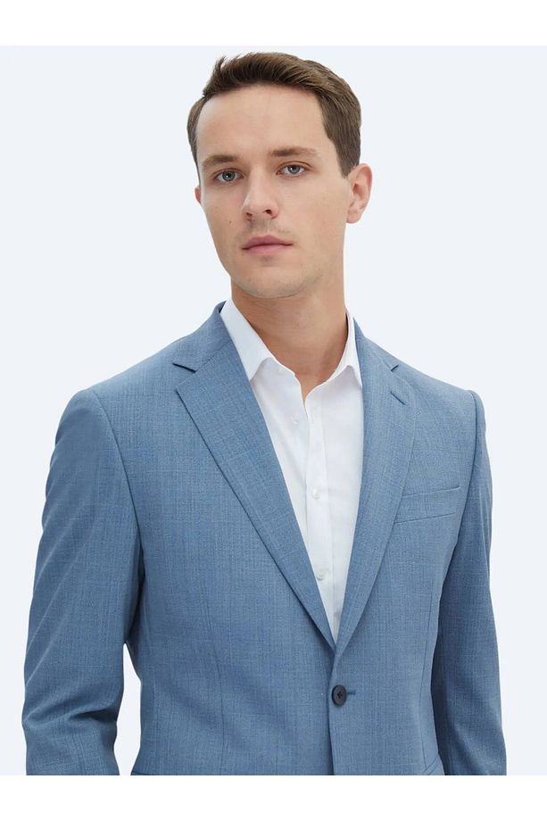 Mavi Mikro Modern Fit Yün Karışımlı Takım Elbise - 3
