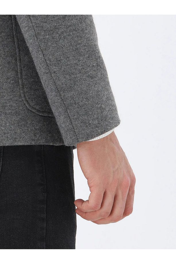 Antrasit Düz Modern Fit Yün Karışımlı Örme Ceket - 4