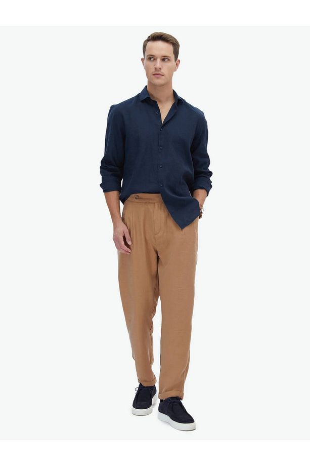 Lacivert Düz Regular Fit Dokuma Casual Pamuk Karışımlı Gömlek - 3