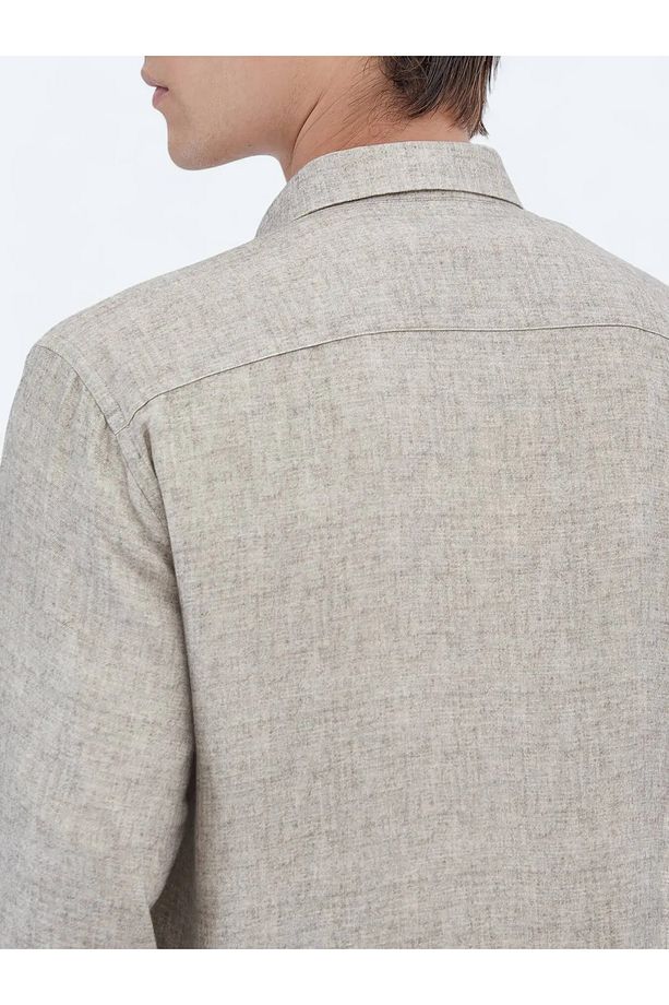 Bej Baskılı Regular Fit Dokuma Casual Gömlek - 4