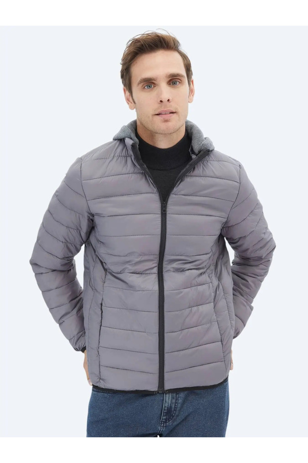 Gri Regular Fit Casual Dokuma Mont - 3