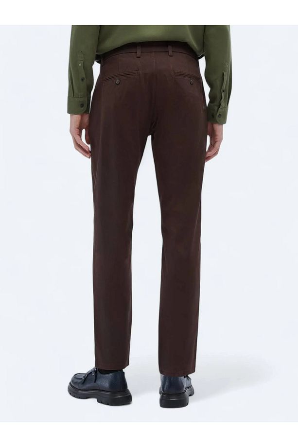 Koyu Kahve Dokuma Regular Fit Casual Pamuk Karışımlı Pantolon - 4