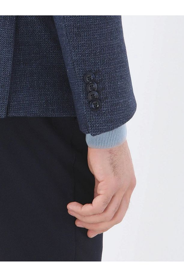 İndigo Mikro Modern Fit Yün Karışımlı Ceket - 5