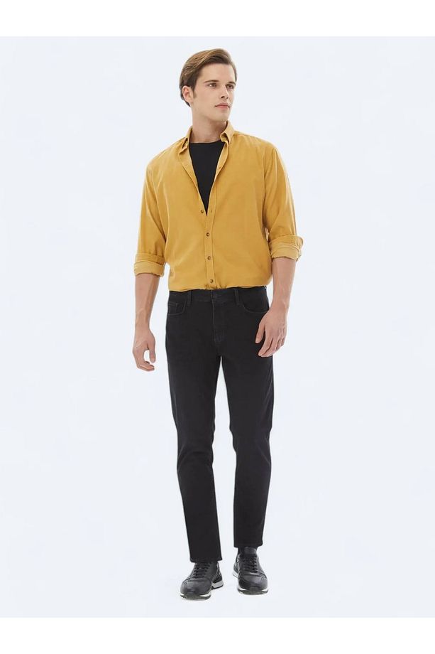 Sarı Fitilli Regular Fit Dokuma Kadife Casual %100 Pamuk Gömlek - 2