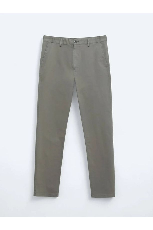 Açık Kahve Düz Dokuma Regular Fit Casual Pamuk Karışımlı Pantolon - 5