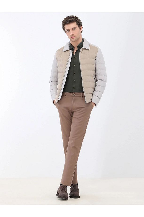 Açık Kahve Düz Dokuma Regular Fit Casual Pamuk Karışımlı Pantolon - 4