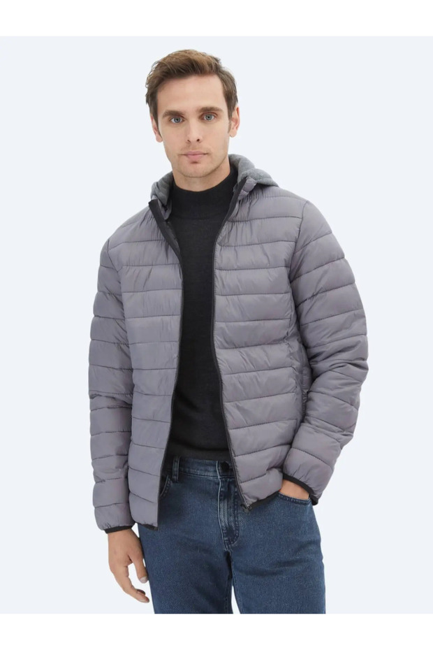 Gri Regular Fit Casual Dokuma Mont - 1