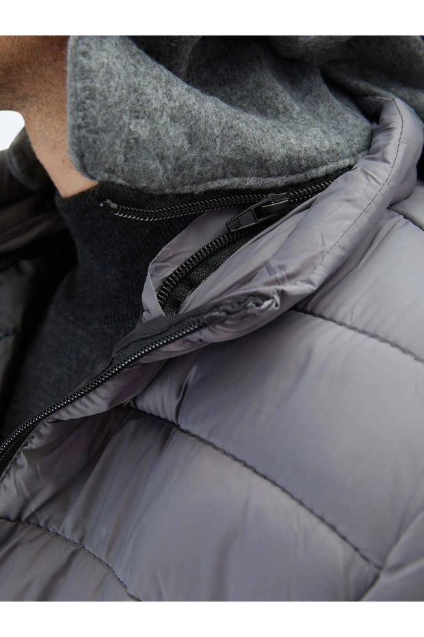 Gri Regular Fit Casual Dokuma Mont - 6