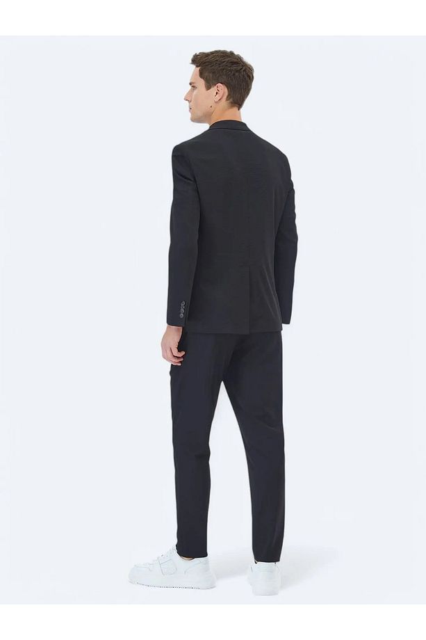 Siyah Düz Fitted Fit Örme Takım Elbise - 6