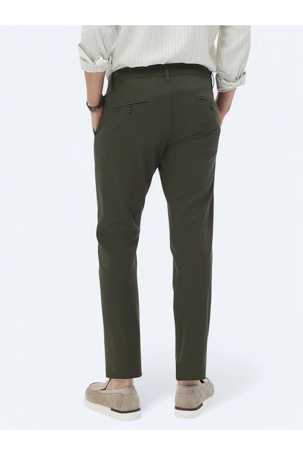 Haki Düz Dokuma Regular Fit Casual Pamuk Karışımlı Pantolon - 6