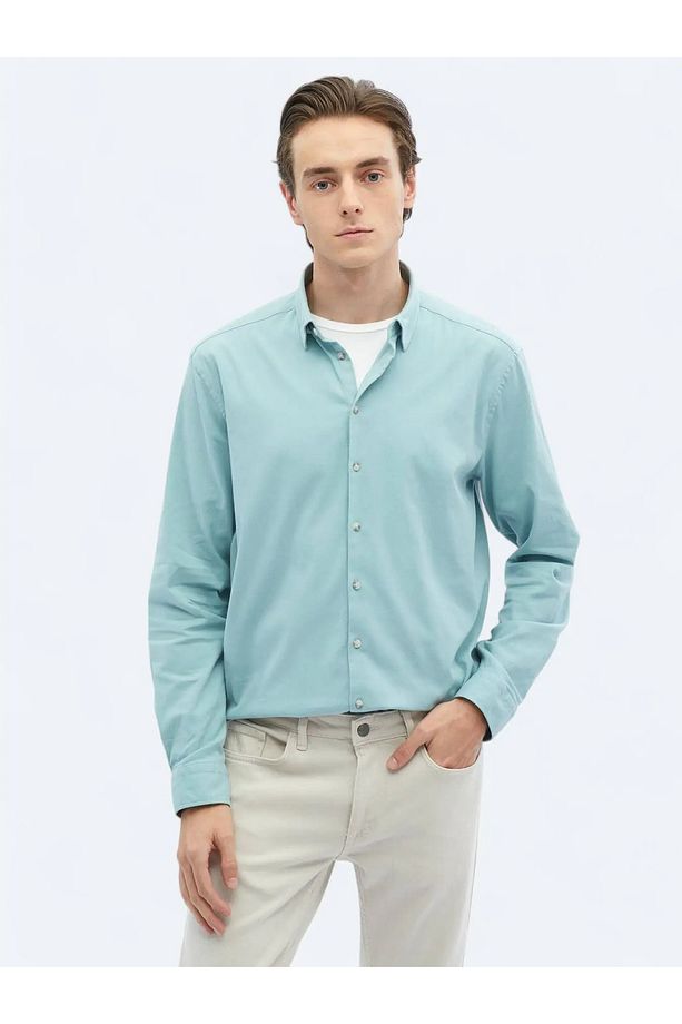 Mint Düz Regular Fit Dokuma Casual Pamuk Karışımlı Gömlek - 1