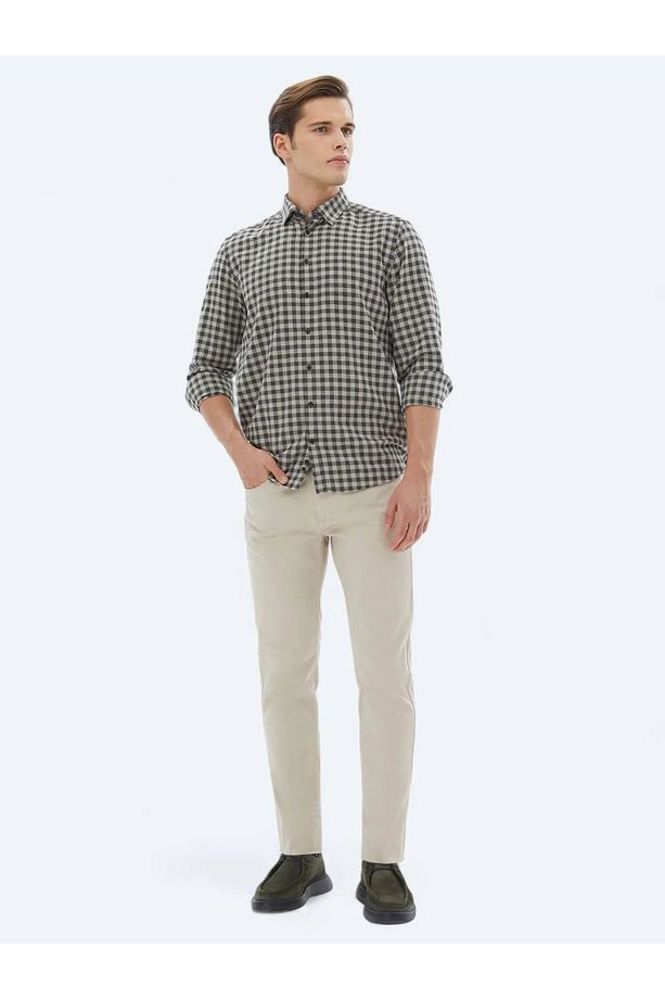 Antrasit Kareli Regular Fit Dokuma Casual Pamuk Karışımlı Gömlek - 2
