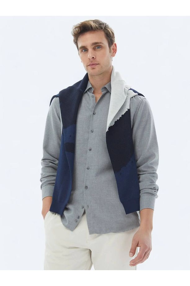Gri Düz Regular Fit Dokuma Casual Pamuk Karışımlı Gömlek - 2