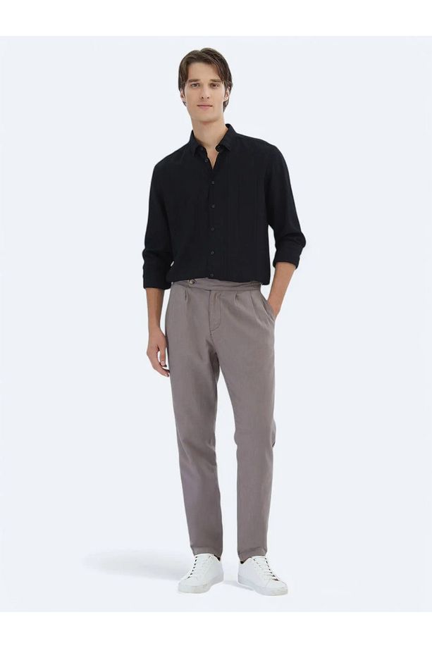 Siyah Regular Fit Dokuma Klasik Gömlek - 2
