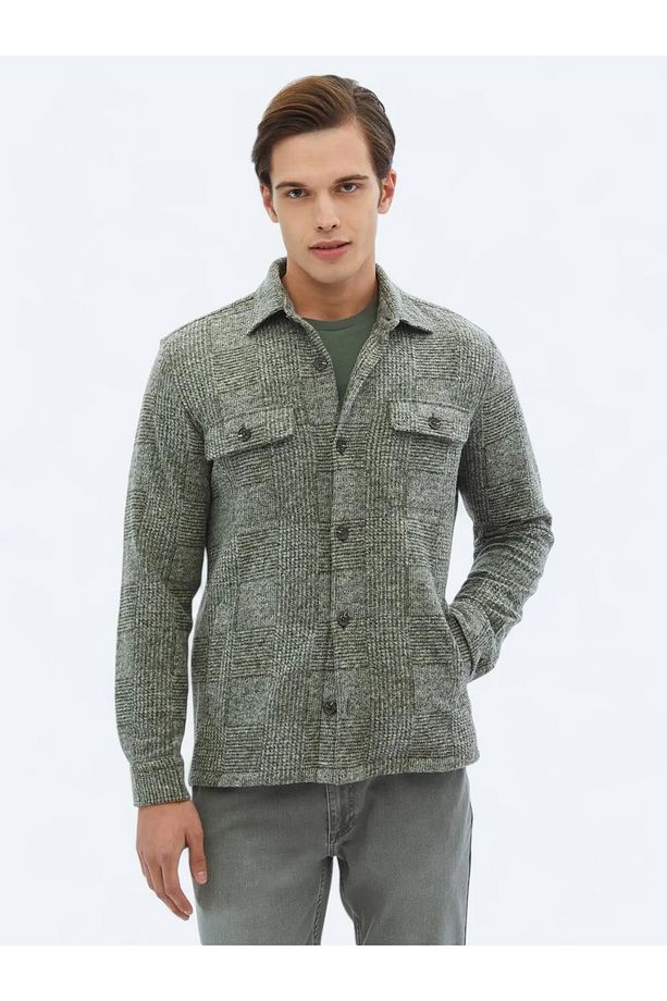 Haki Kareli Regular Fit Yün Karışımlı Overshırt - 4