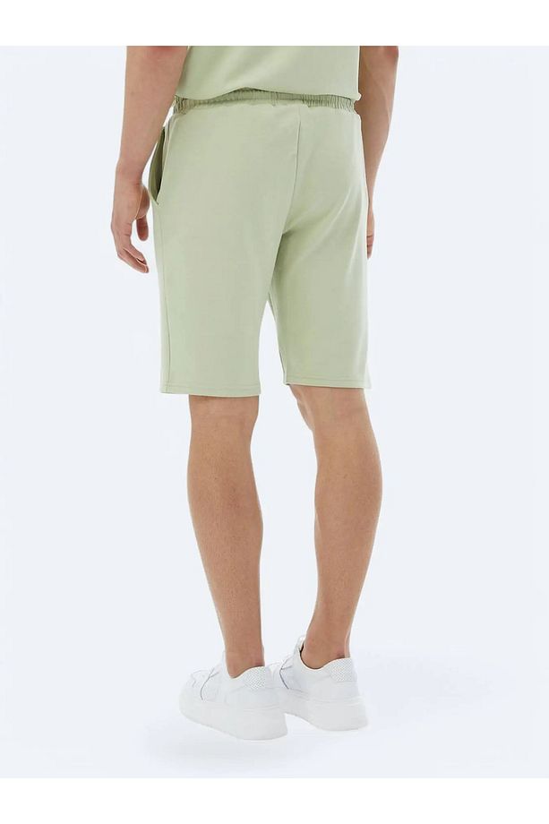 Açık Yeşil Düz Örme Jogging Fit Casual Bermuda - 5