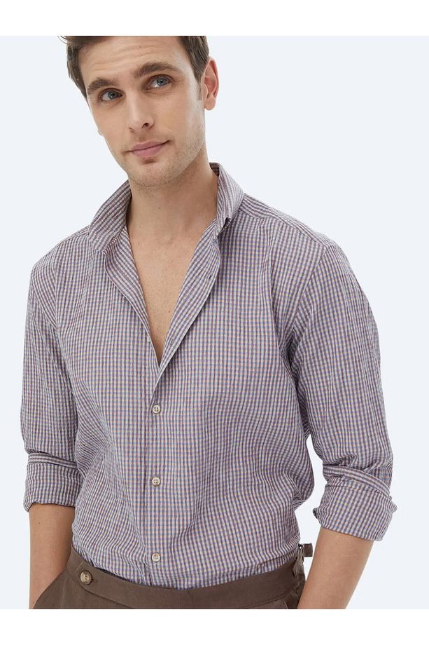 Mürdüm Regular Fit Dokuma Casual Pamuk Karışımlı Gömlek - 5
