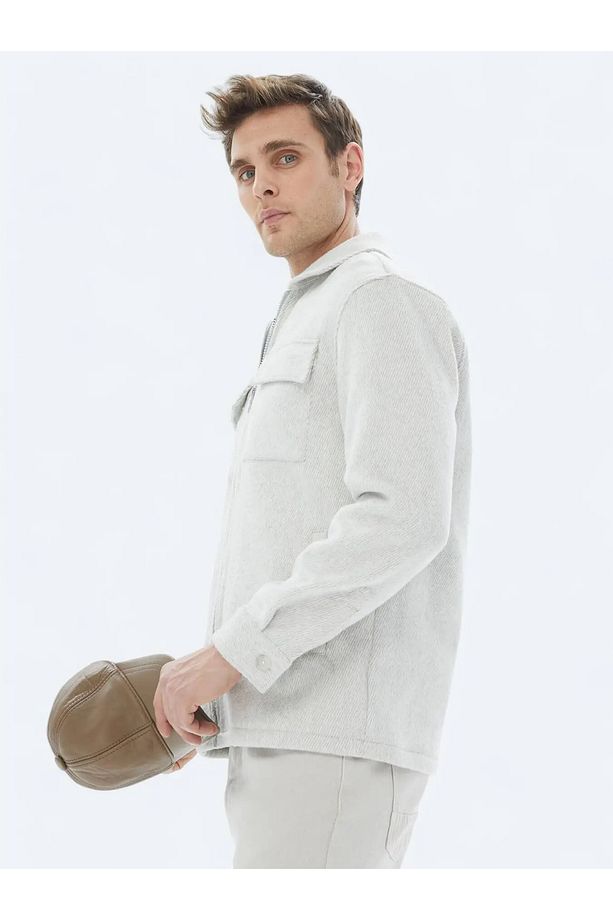 Açık Gri Regular Fit Dokuma Overshırt - 5