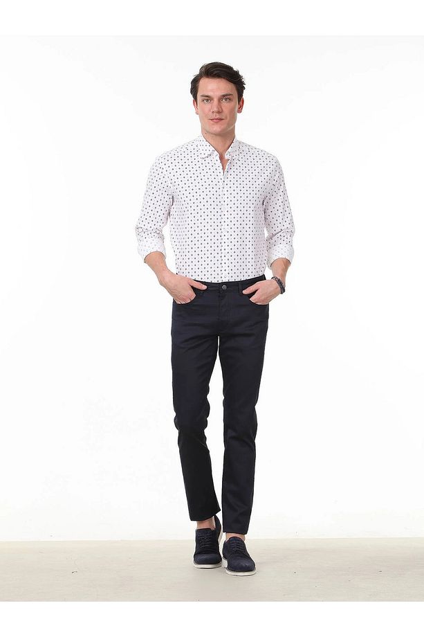 Lacivert Düz Dokuma Regular Fit Casual Pamuk Karışımlı Pantolon - 1