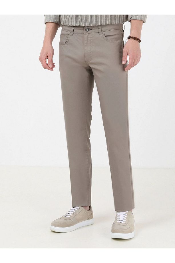 Haki Düz Dokuma Regular Fit Casual Pamuk Karışımlı Pantolon - 2
