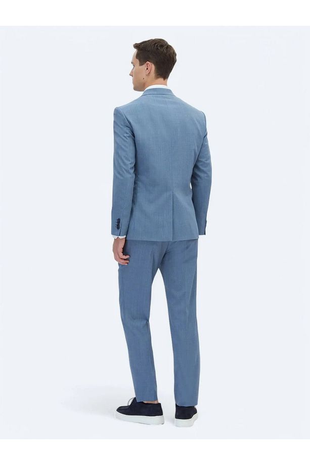 Mavi Mikro Modern Fit Yün Karışımlı Takım Elbise - 5