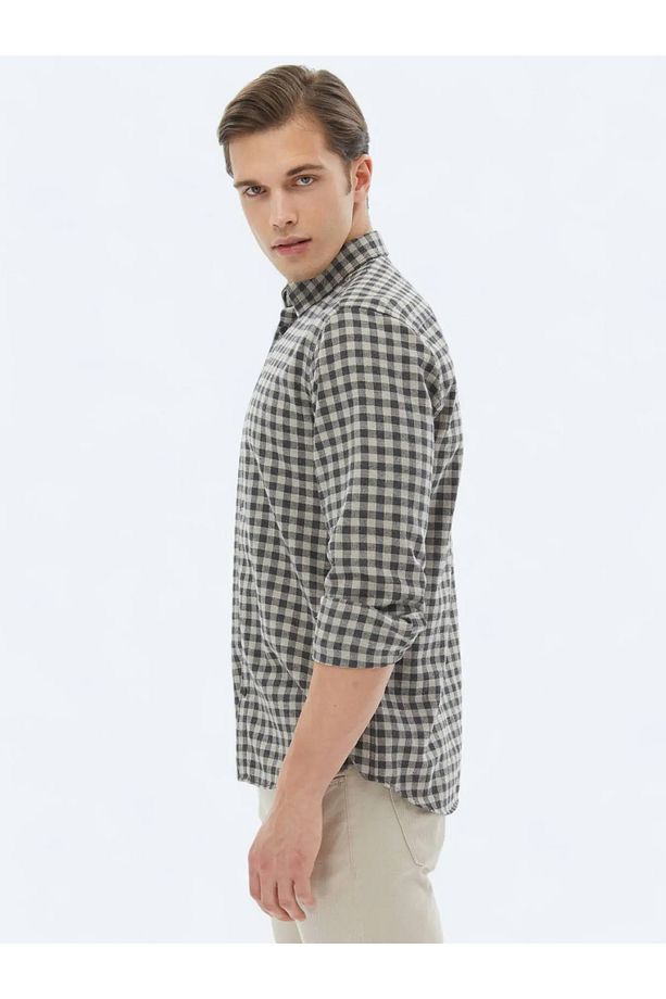 Antrasit Kareli Regular Fit Dokuma Casual Pamuk Karışımlı Gömlek - 6
