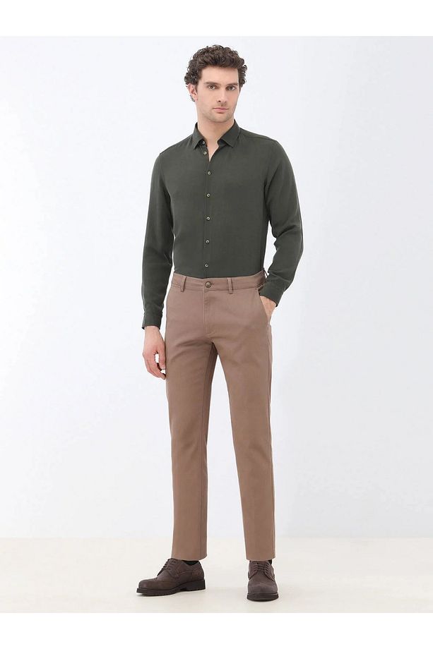 Açık Kahve Düz Dokuma Regular Fit Casual Pamuk Karışımlı Pantolon - 2