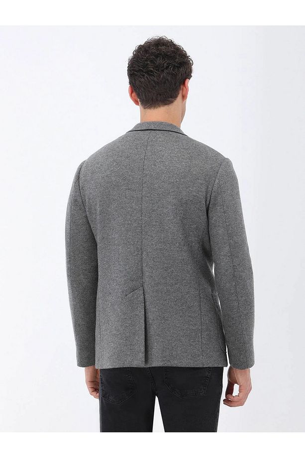 Antrasit Düz Modern Fit Yün Karışımlı Örme Ceket - 5