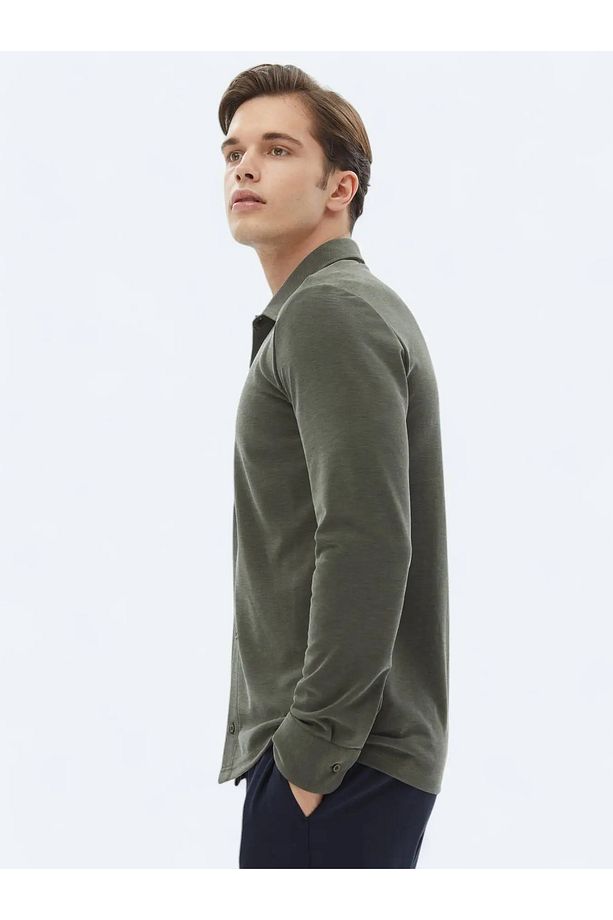 Haki Düz Regular Fit Casual Gömlek - 3