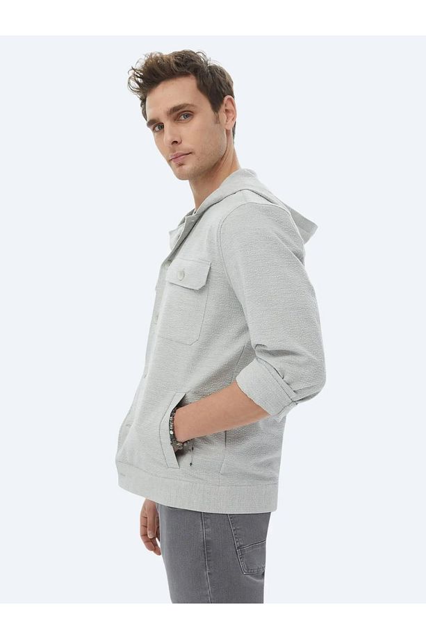 Gri Regular Fit Dokuma Pamuk Karışımlı Overshırt - 5