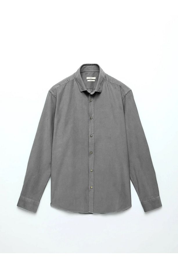 Gri Fitilli Regular Fit Dokuma Kadife Casual %100 Pamuk Gömlek - 7
