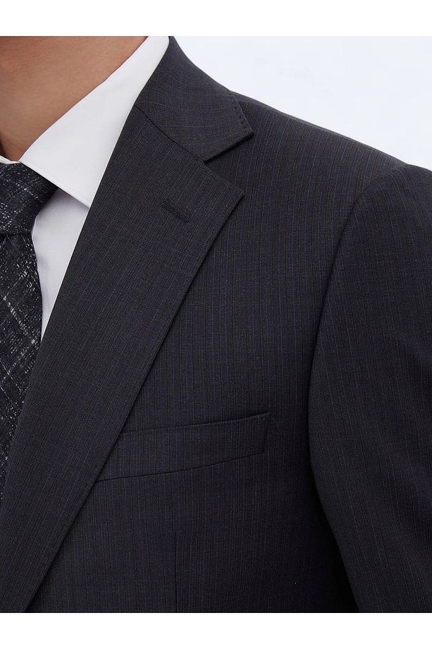 Lacivert Desenli Regular Fit Yün Karışımlı Takım Elbise - 4