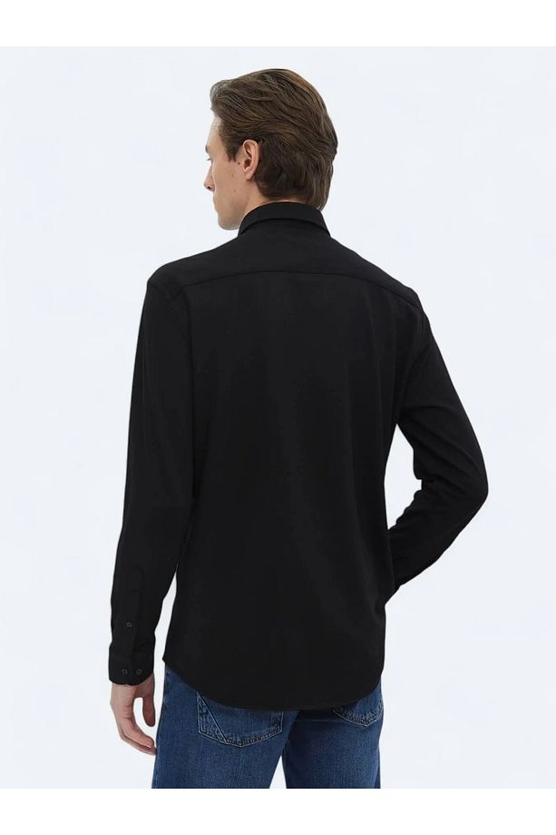 Siyah Regular Fit Casual Pamuk Karışımlı Gömlek - 7