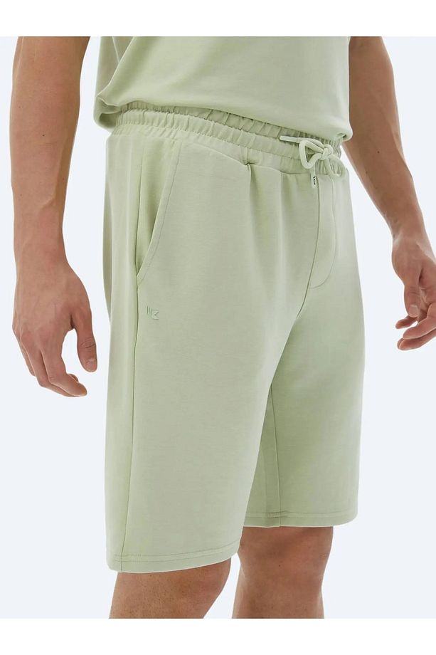 Açık Yeşil Düz Örme Jogging Fit Casual Bermuda - 4
