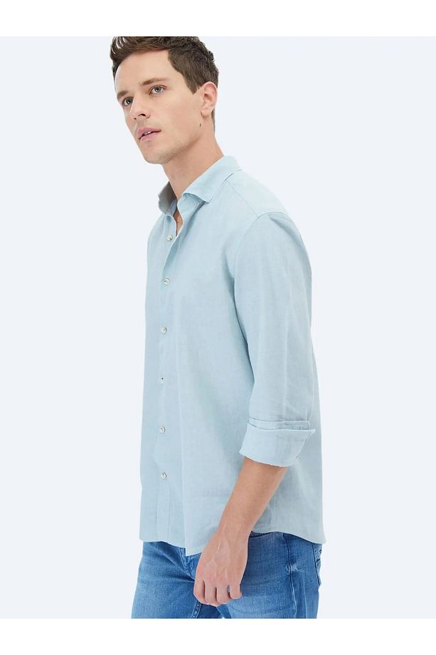 Mint Düz Regular Fit Dokuma Casual Pamuk Karışımlı Gömlek - 3