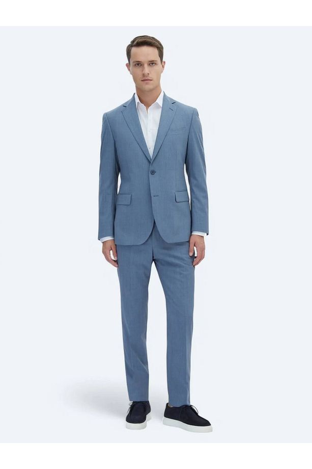 Mavi Mikro Modern Fit Yün Karışımlı Takım Elbise - 2
