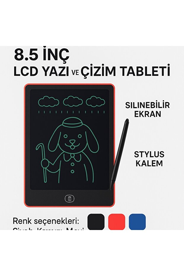 keyfisepet en keyifli sepet 8.5 İnç LCD Yazı ve Çizim Tableti – Silinebilir Ekranlı Not Defteri + Stylus Kalem