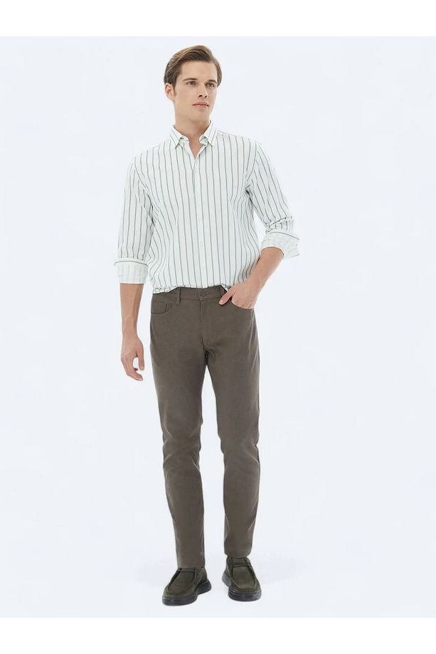 Mint Çizgili Regular Fit Dokuma Casual %100 Pamuk Gömlek - 2