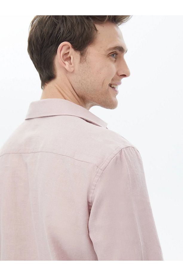 Pembe Düz Regular Fit Dokuma Casual Pamuk Karışımlı Gömlek - 6