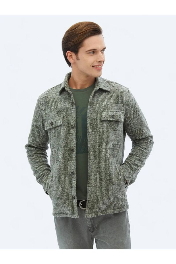 Haki Kareli Regular Fit Yün Karışımlı Overshırt - 2