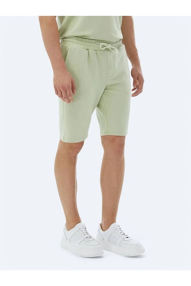 Açık Yeşil Düz Örme Jogging Fit Casual Bermuda - 3