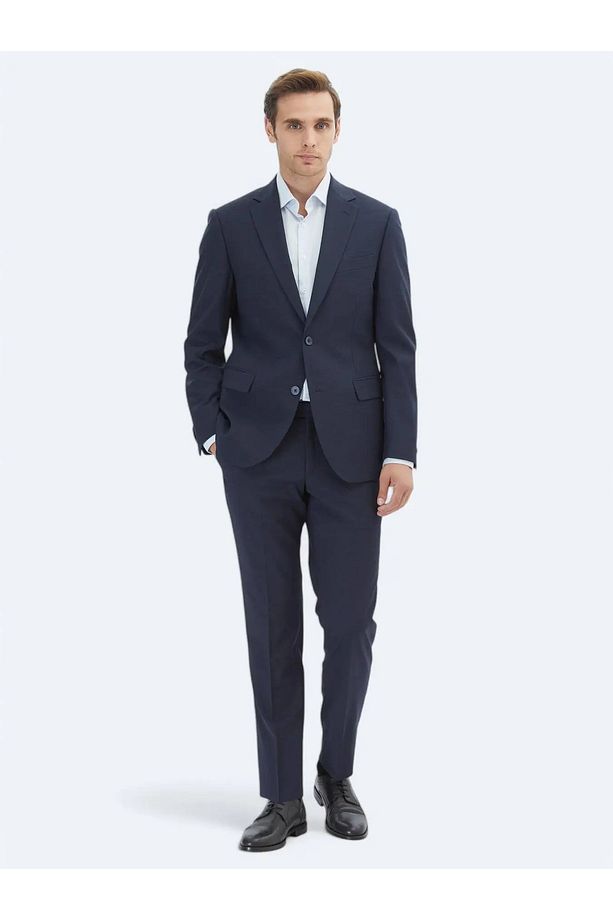 Lacivert Mikro Modern Fit Yün Karışımlı Takım Elbise - 2