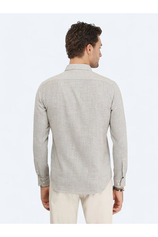 Haki Regular Fit Dokuma Casual Pamuk Karışımlı Gömlek - 4