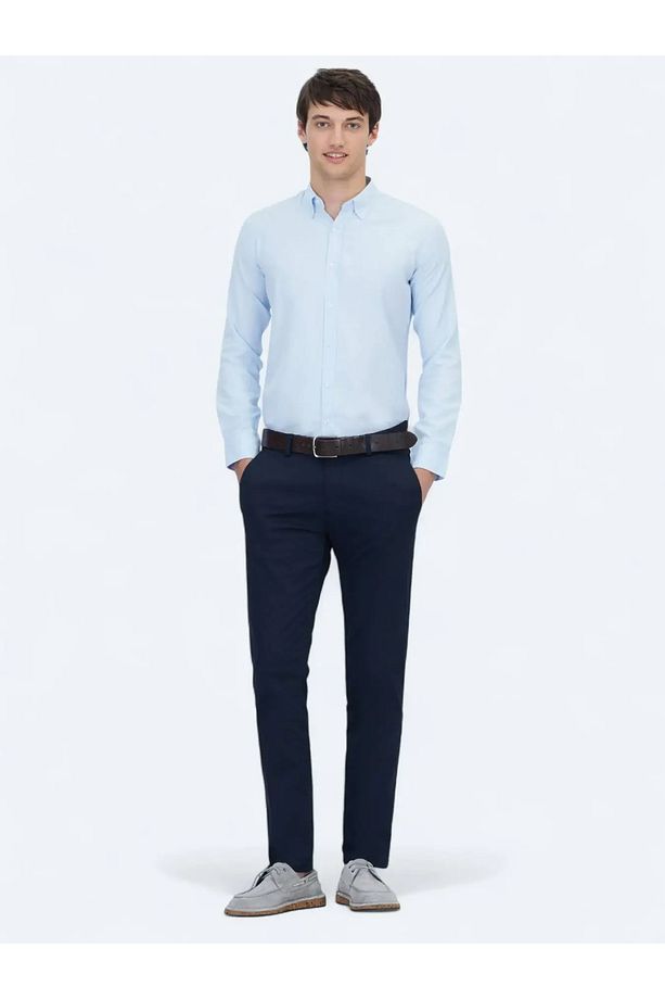 Lacivert Düz Dokuma Regular Fit Casual Pamuk Karışımlı Pantolon - 1