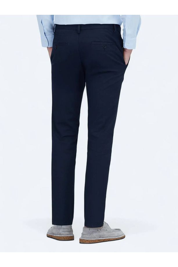 Lacivert Düz Dokuma Regular Fit Casual Pamuk Karışımlı Pantolon - 4
