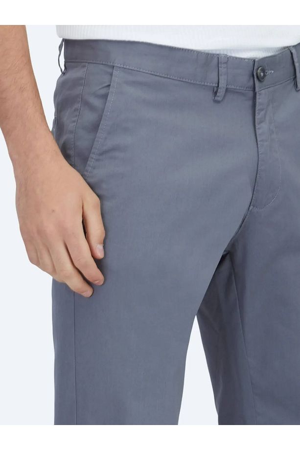 Gri Düz Dokuma Regular Fit Casual Pamuk Karışımlı Pantolon - 3