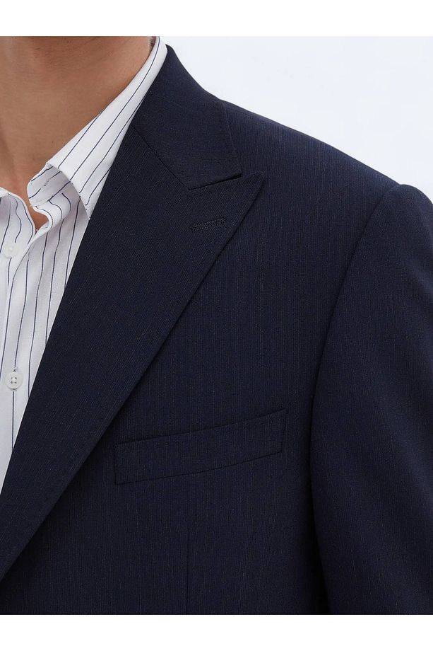Lacivert Mikro Modern Fit Çevre Dostu Yün Karışımlı Takım Elbise - 4