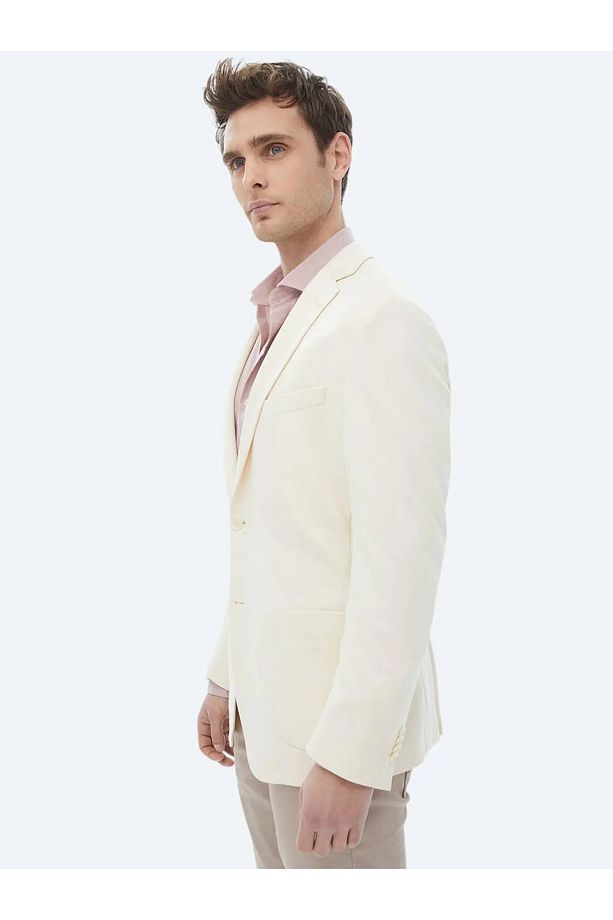 Ekru Düz Modern Fit Örme Ceket - 2