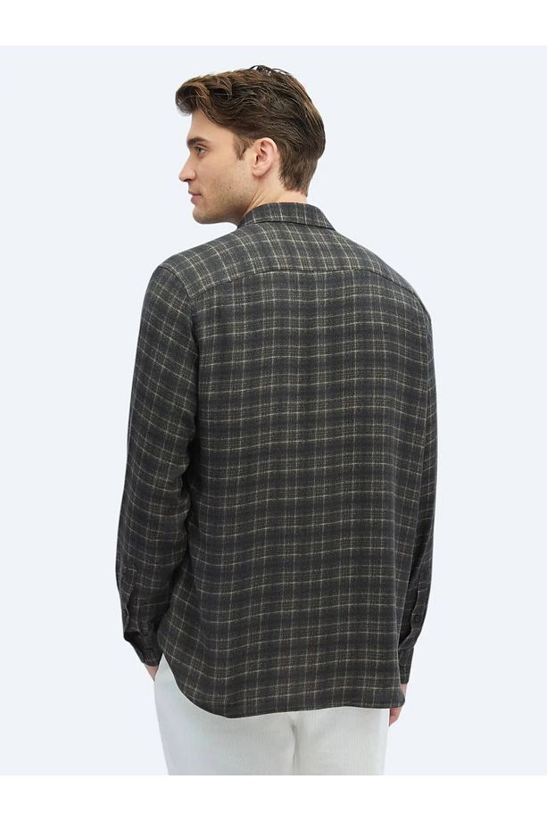 Antrasit Kareli Regular Fit Dokuma Casual Gömlek - 5